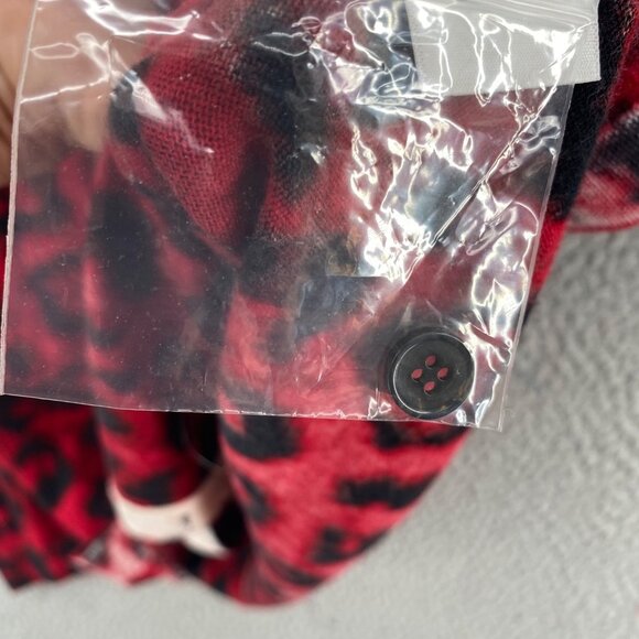Talbots Womens 2X Plus Red Leopard Print Merino Wool Button Up Cardigan Stretch - Picture 7 of 10